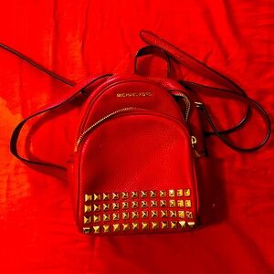 NWOT Michael Kors Abbey Extra Small Studded Red Leather Backpack